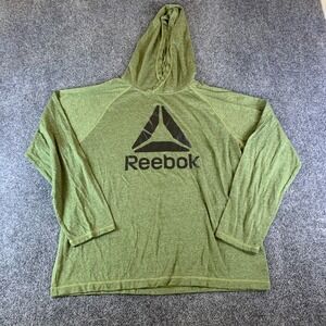 Reebok Hoodie Mens Large Heather Green Graphic Print Raglan Sleeve Pullover